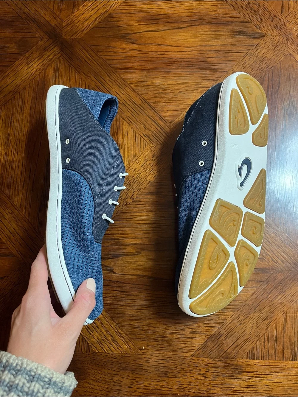 OluKai Men's Navy & White Perforated Slip-On Loafers